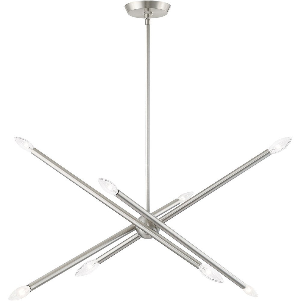 Nickel Eight Light Metal Dimmable Chandelier With Shades