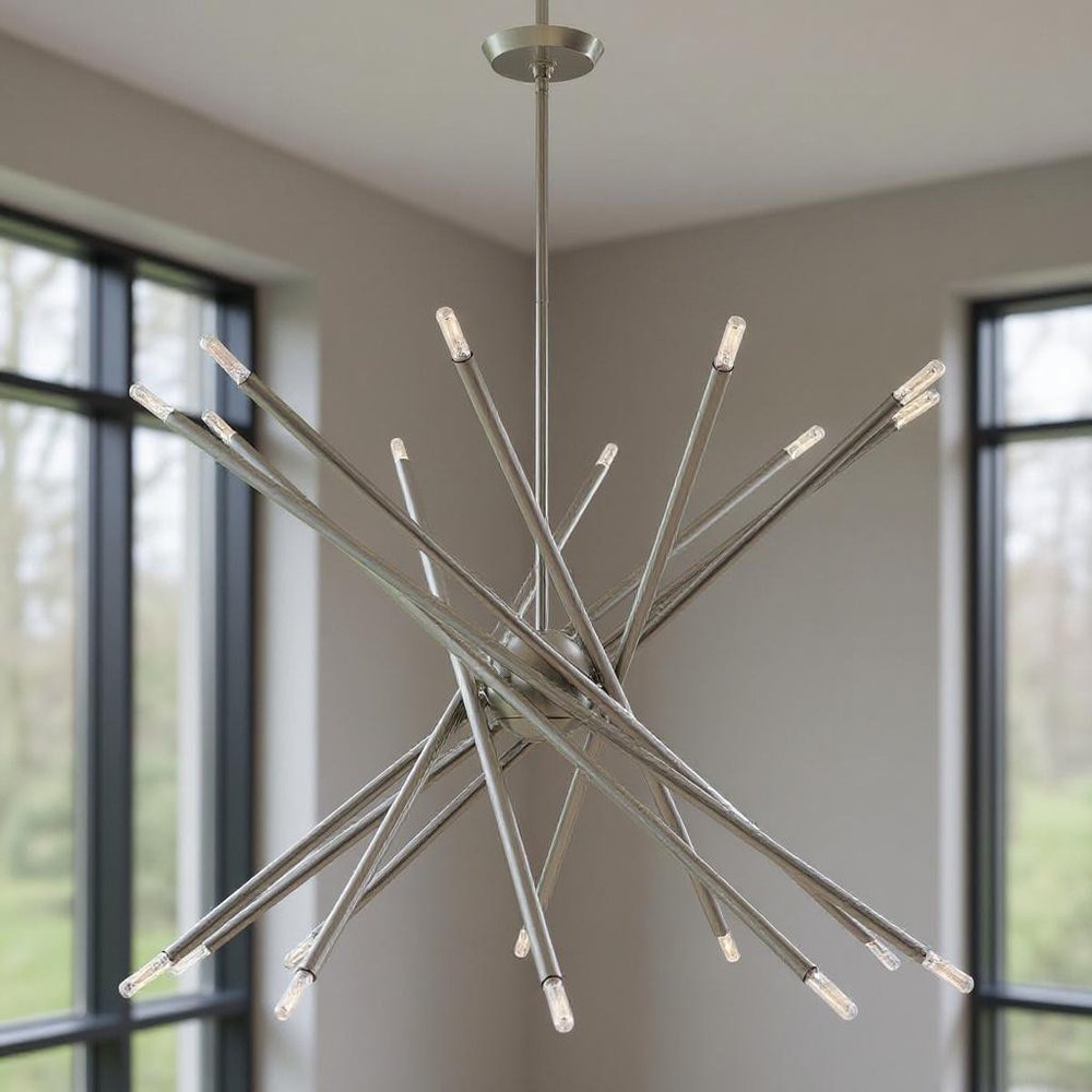 Nickel Multi Light Metal Dimmable Chandelier With Shades