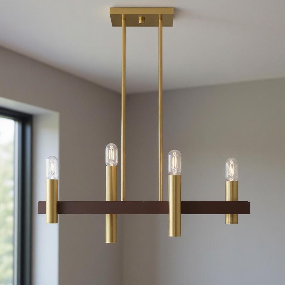Bronze Four Light Metal Dimmable Chandelier With Shades
