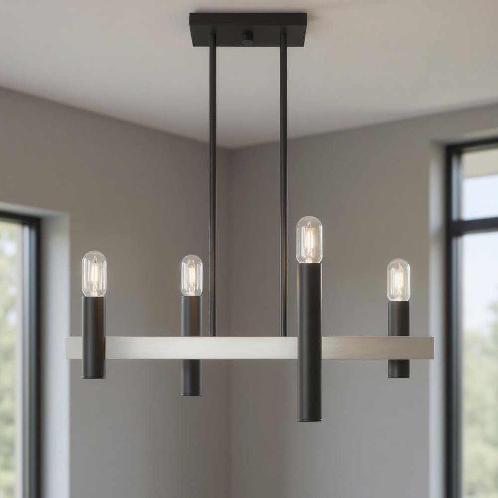 Nickel Four Light Metal Dimmable Chandelier With Shades