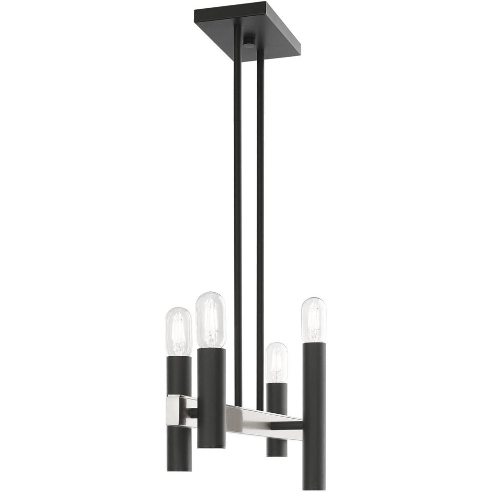 Nickel Four Light Metal Dimmable Chandelier With Shades
