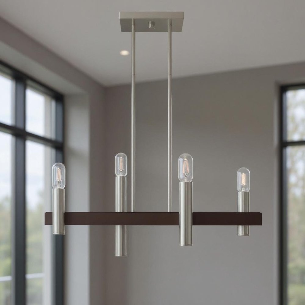 Bronze Four Light Metal Dimmable Chandelier With Shades