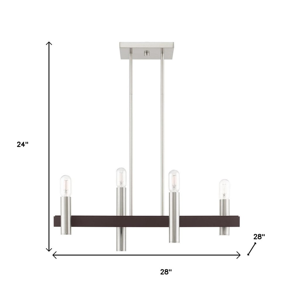 Bronze Four Light Metal Dimmable Chandelier With Shades