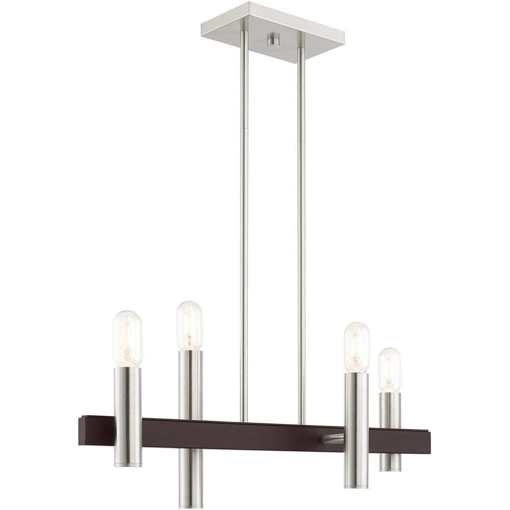 Bronze Four Light Metal Dimmable Chandelier With Shades