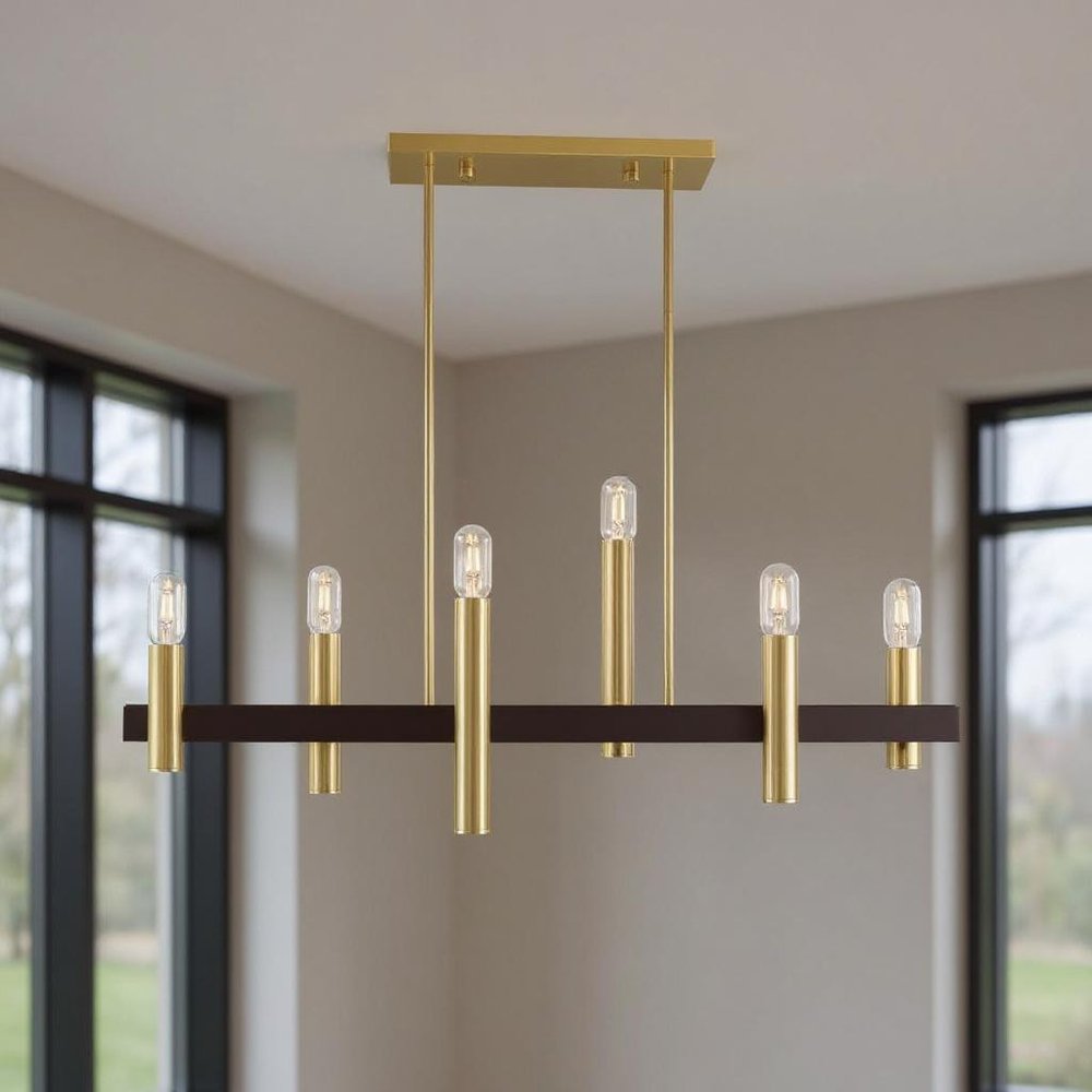 Bronze Six Light Metal Dimmable Chandelier With Shades
