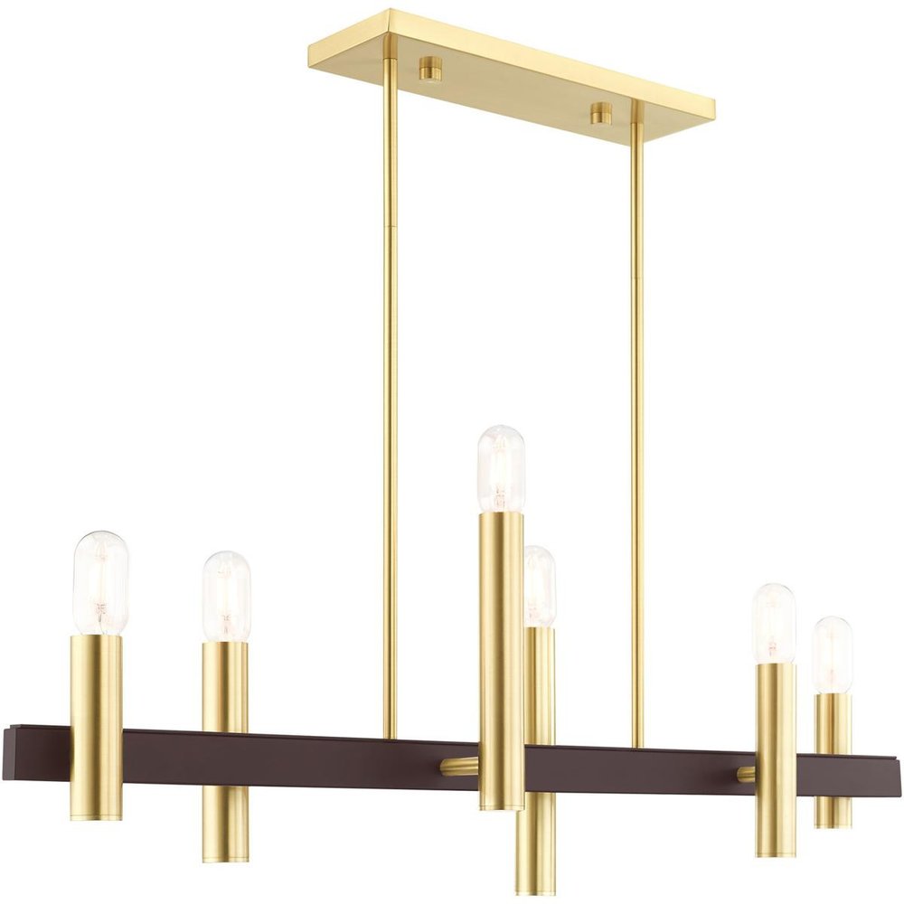 Bronze Six Light Metal Dimmable Chandelier With Shades