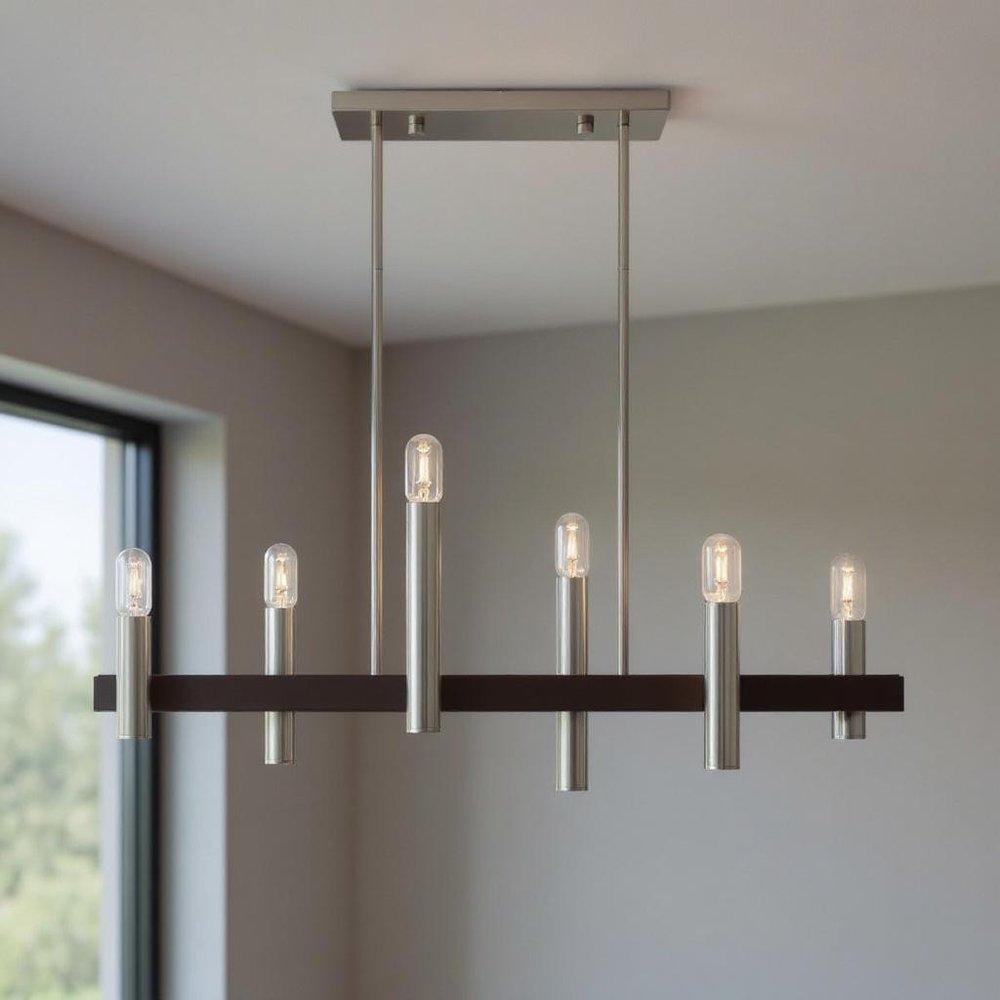 Bronze Six Light Metal Dimmable Chandelier With Shades