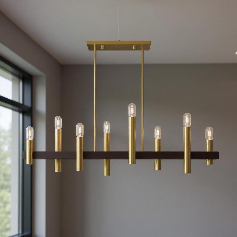 Bronze Eight Light Metal Dimmable Chandelier With Shades