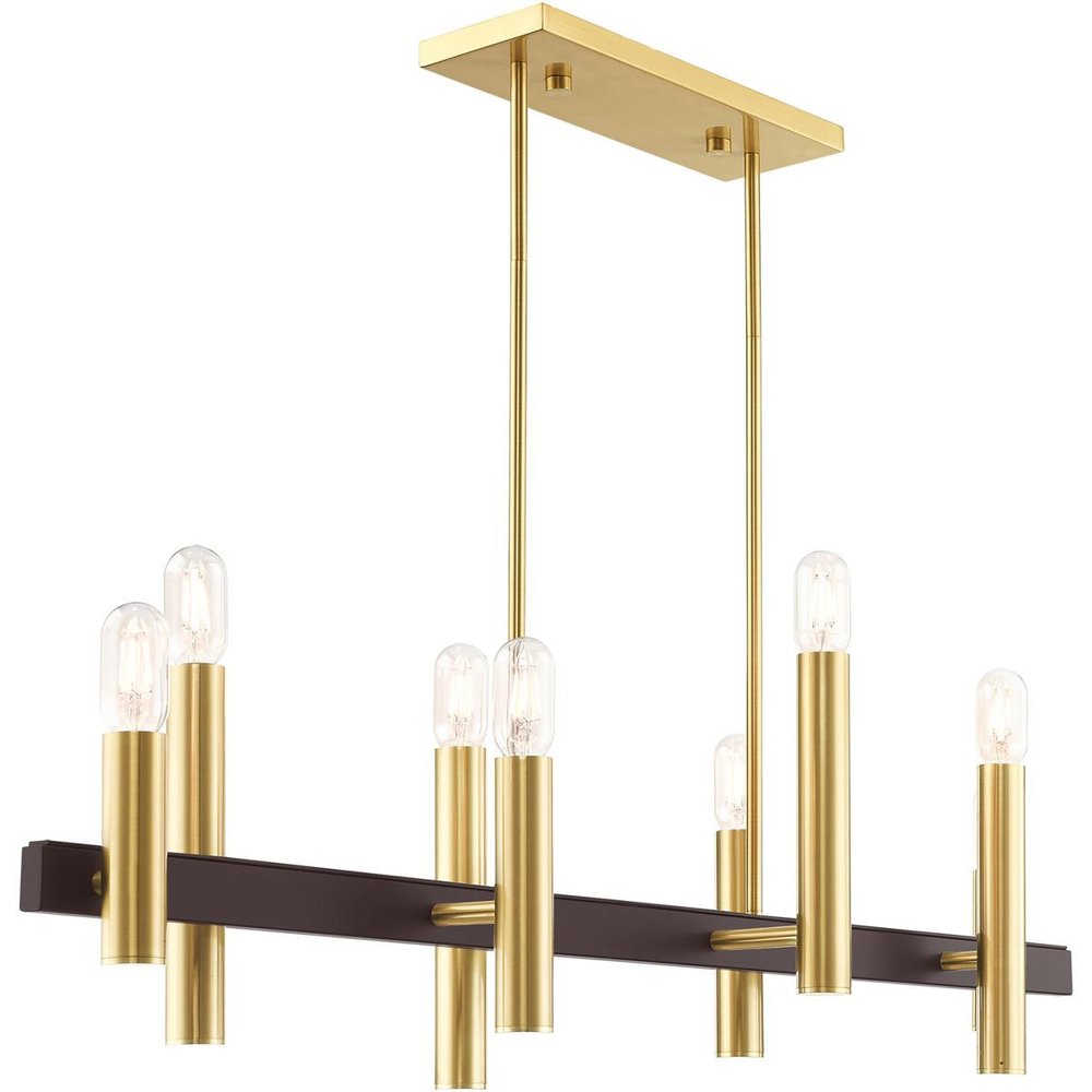 Bronze Eight Light Metal Dimmable Chandelier With Shades