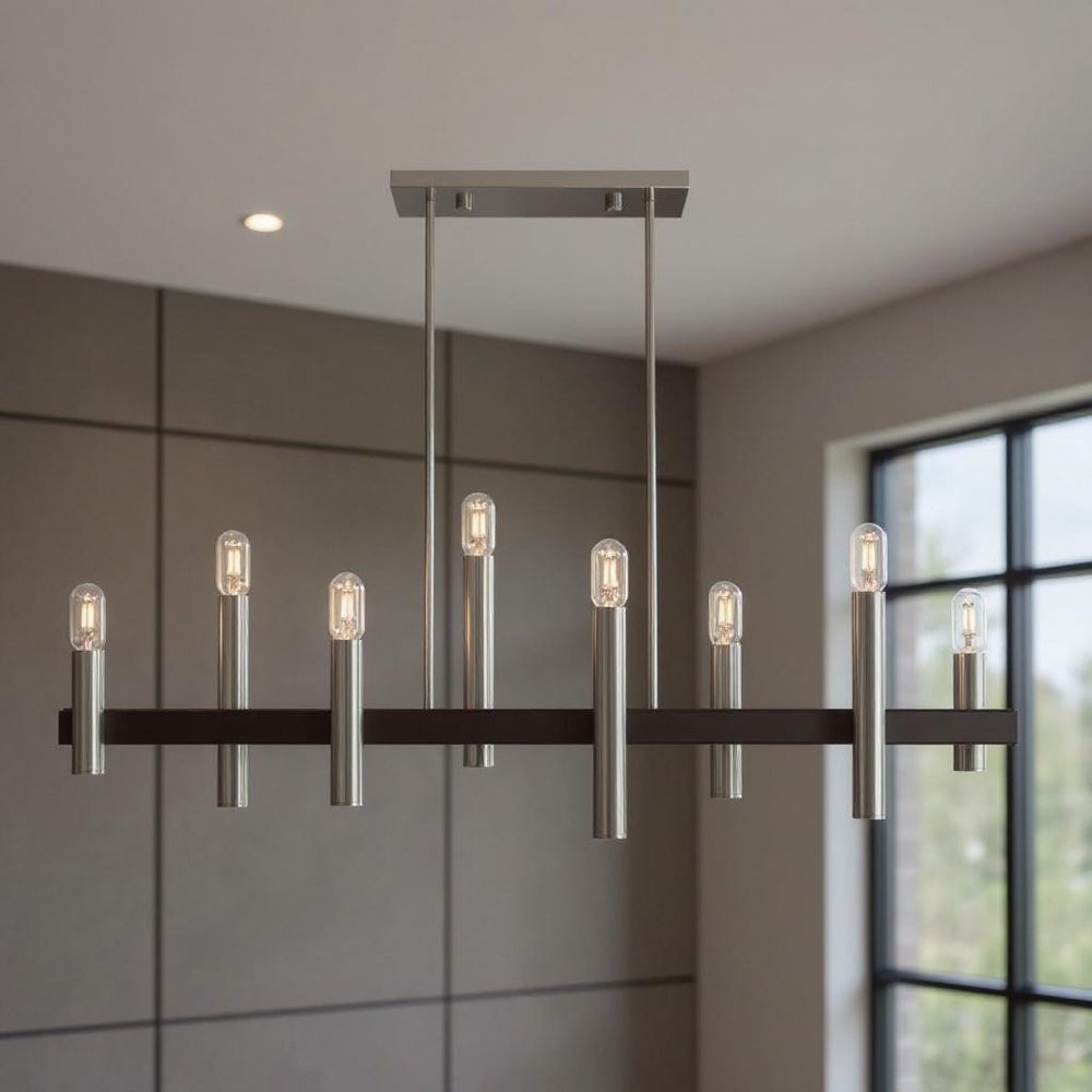 Bronze Eight Light Metal Dimmable Chandelier With Shades