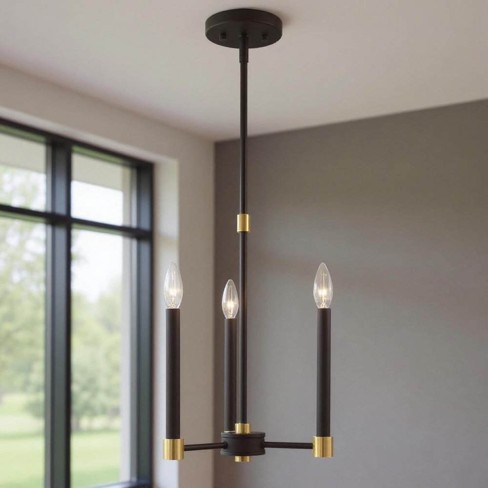 Bronze Three Light Metal Dimmable Chandelier With Shades