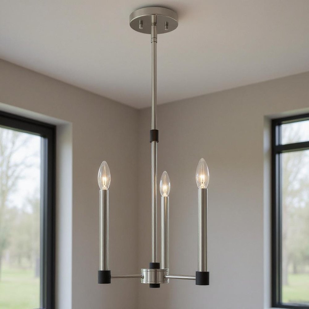 Nickel Three Light Metal Dimmable Chandelier With Shades
