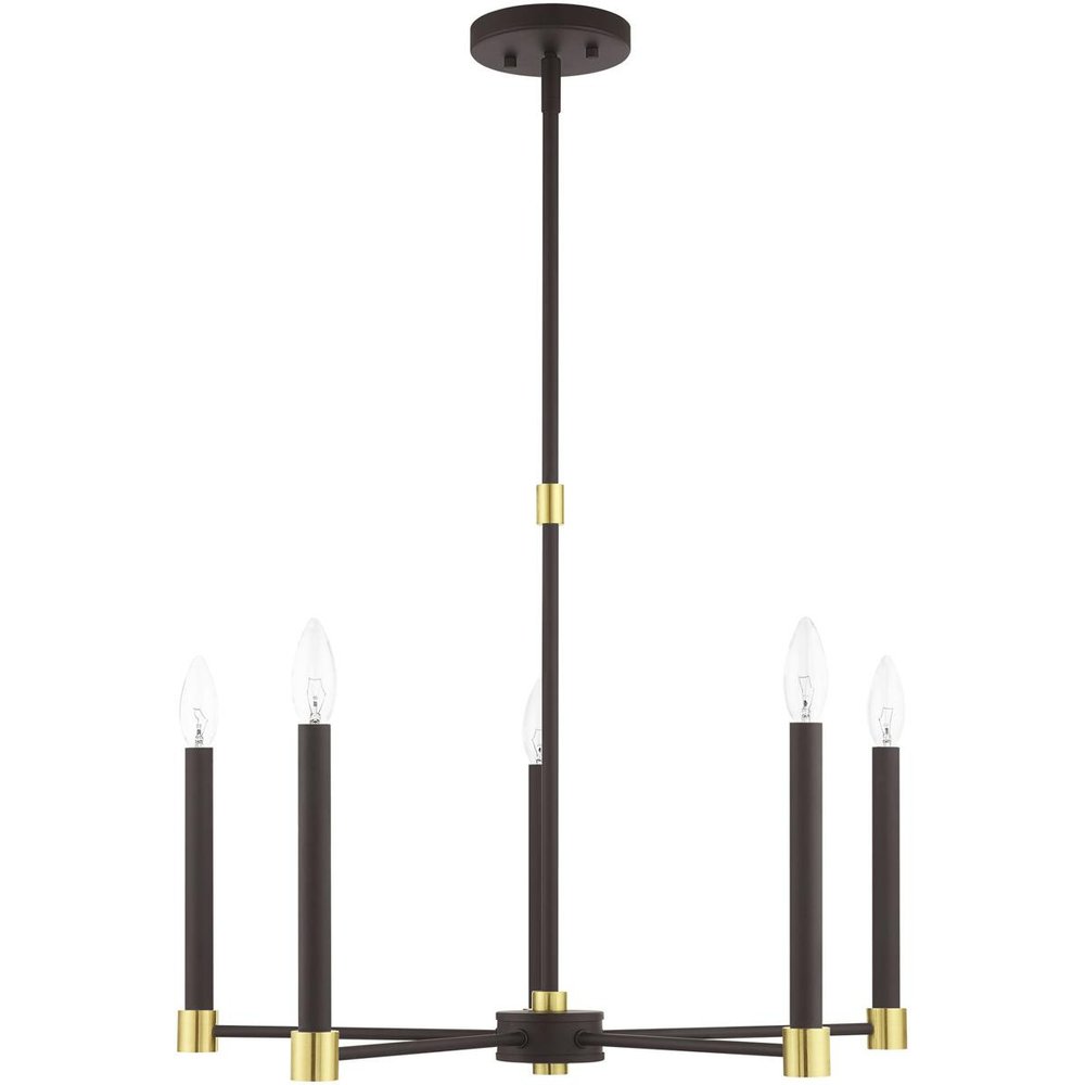 Bronze Five Light Metal Dimmable Chandelier With Shades