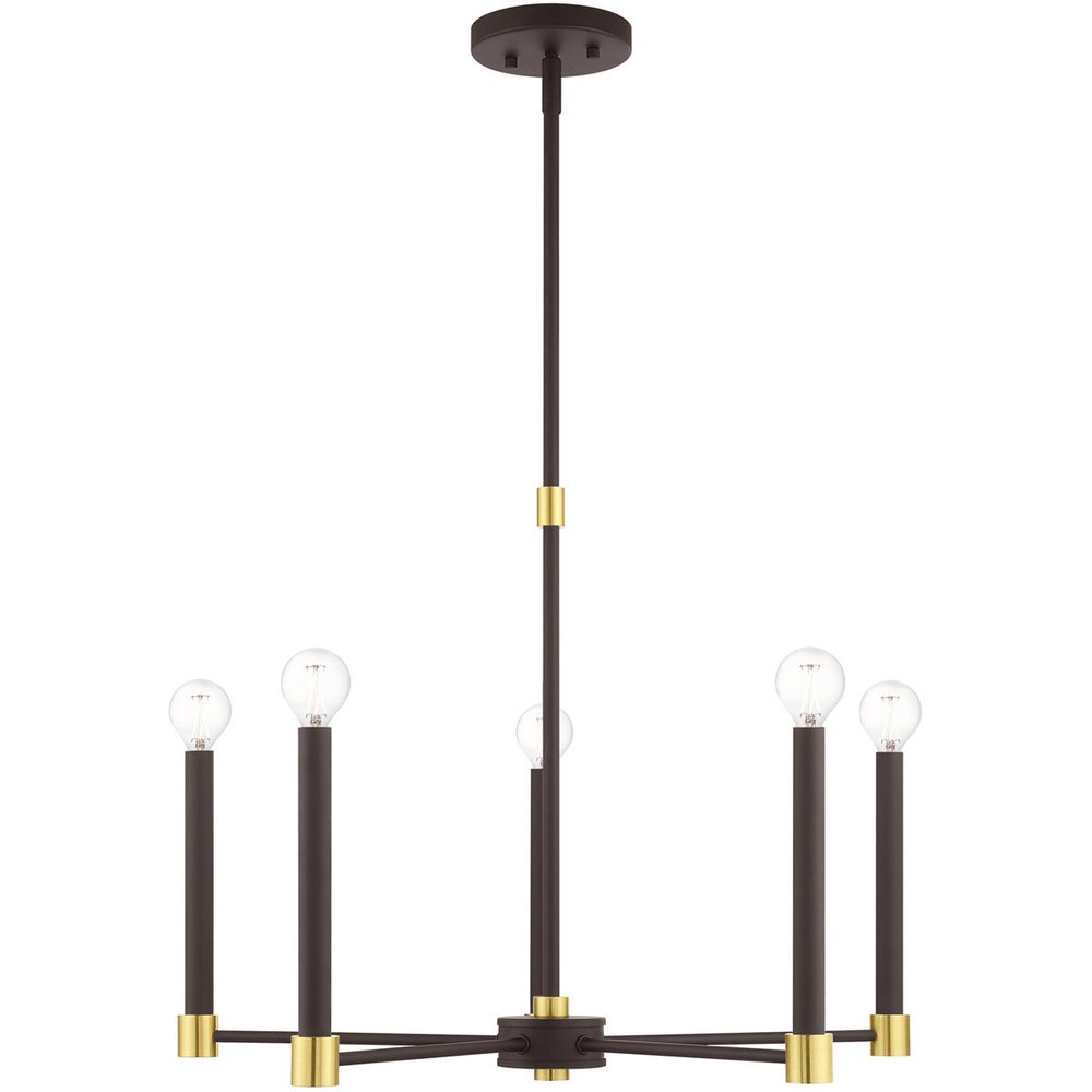 Bronze Five Light Metal Dimmable Chandelier With Shades