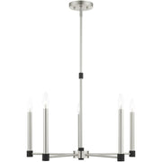 Nickel Five Light Metal Dimmable Chandelier With Shades