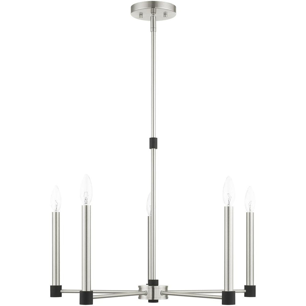 Nickel Five Light Metal Dimmable Chandelier With Shades