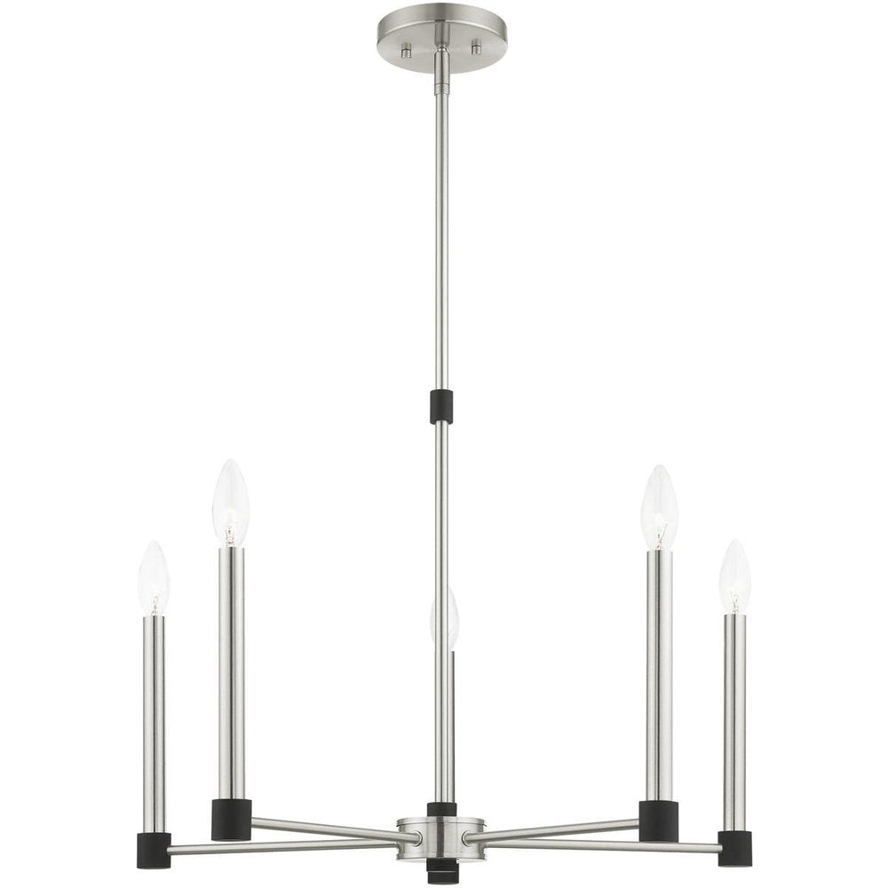 Nickel Five Light Metal Dimmable Chandelier With Shades