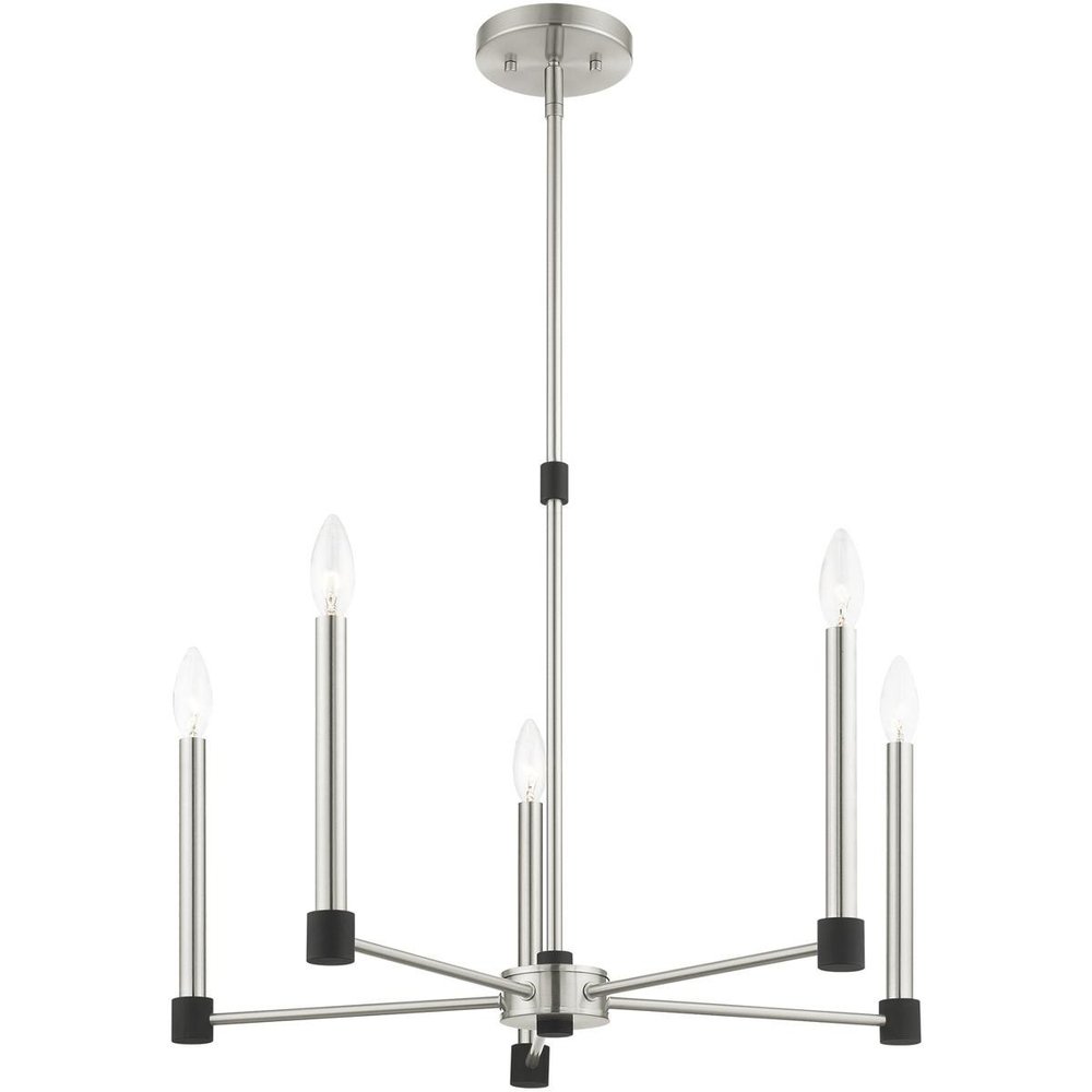 Nickel Five Light Metal Dimmable Chandelier With Shades