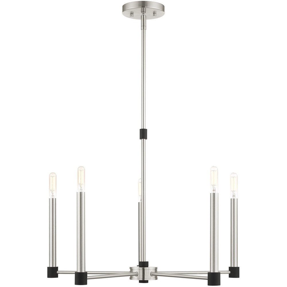 Nickel Five Light Metal Dimmable Chandelier With Shades