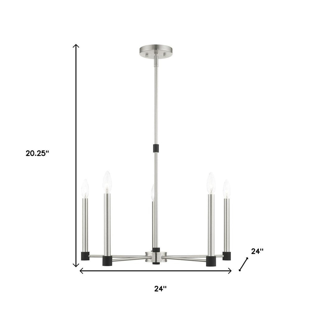 Nickel Five Light Metal Dimmable Chandelier With Shades
