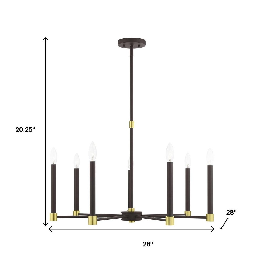 Bronze Seven Light Metal Dimmable Chandelier With Shades