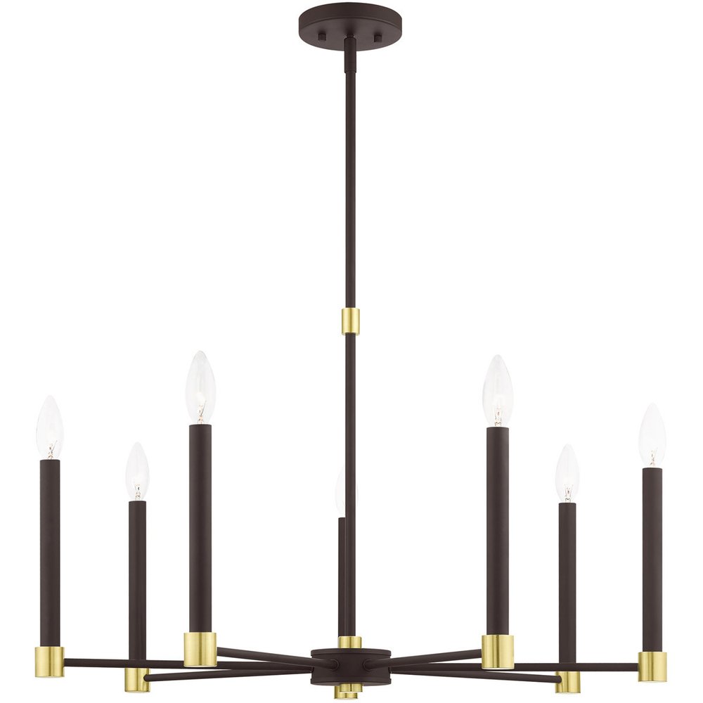 Bronze Seven Light Metal Dimmable Chandelier With Shades
