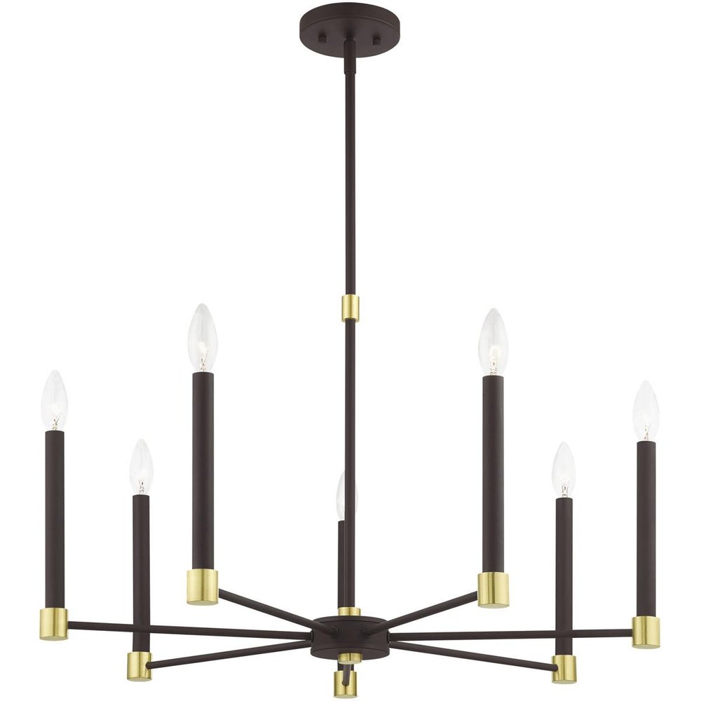 Bronze Seven Light Metal Dimmable Chandelier With Shades