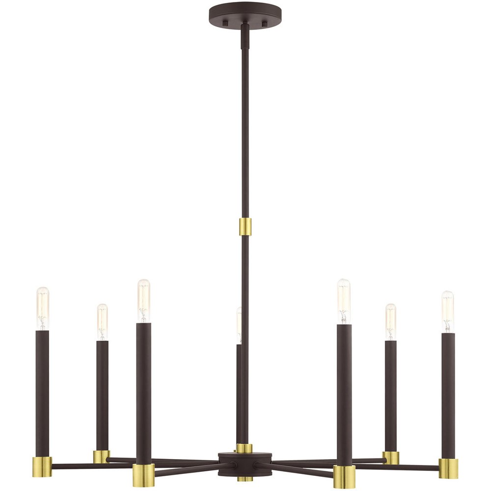 Bronze Seven Light Metal Dimmable Chandelier With Shades