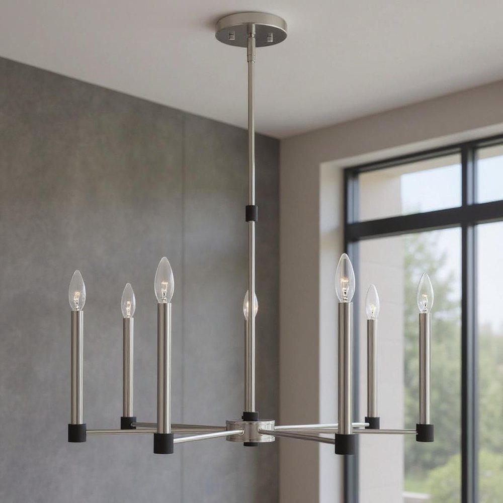 Seven Light Dimmable Chandelier With Shades