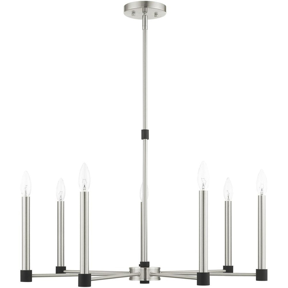 Nickel Seven Light Metal Dimmable Chandelier With Shades