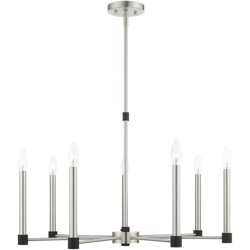 Nickel Seven Light Metal Dimmable Chandelier With Shades