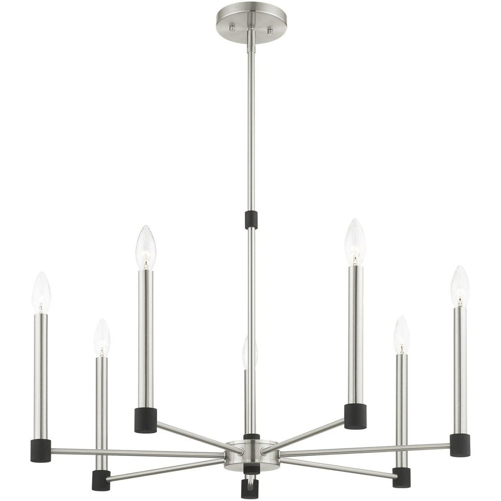 Nickel Seven Light Metal Dimmable Chandelier With Shades