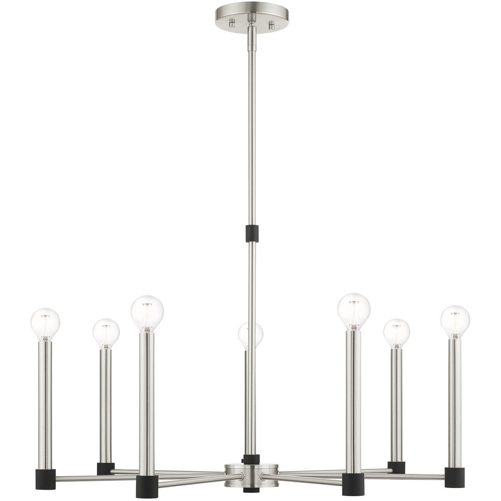 Nickel Seven Light Metal Dimmable Chandelier With Shades