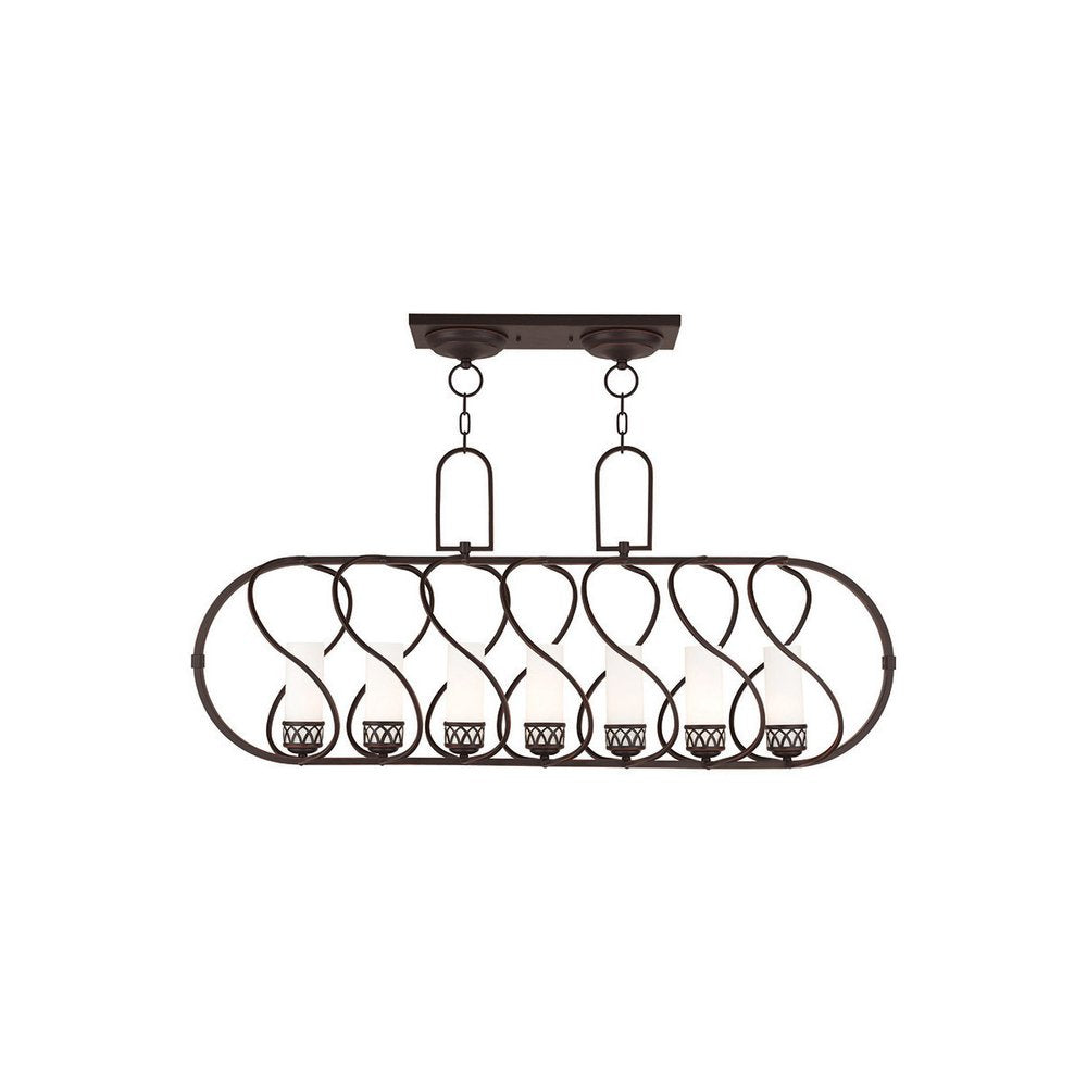 Bronze Seven Light Metal Dimmable Chandelier With Shades