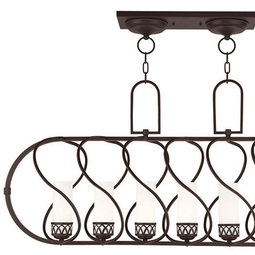 Bronze Seven Light Metal Dimmable Chandelier With Shades