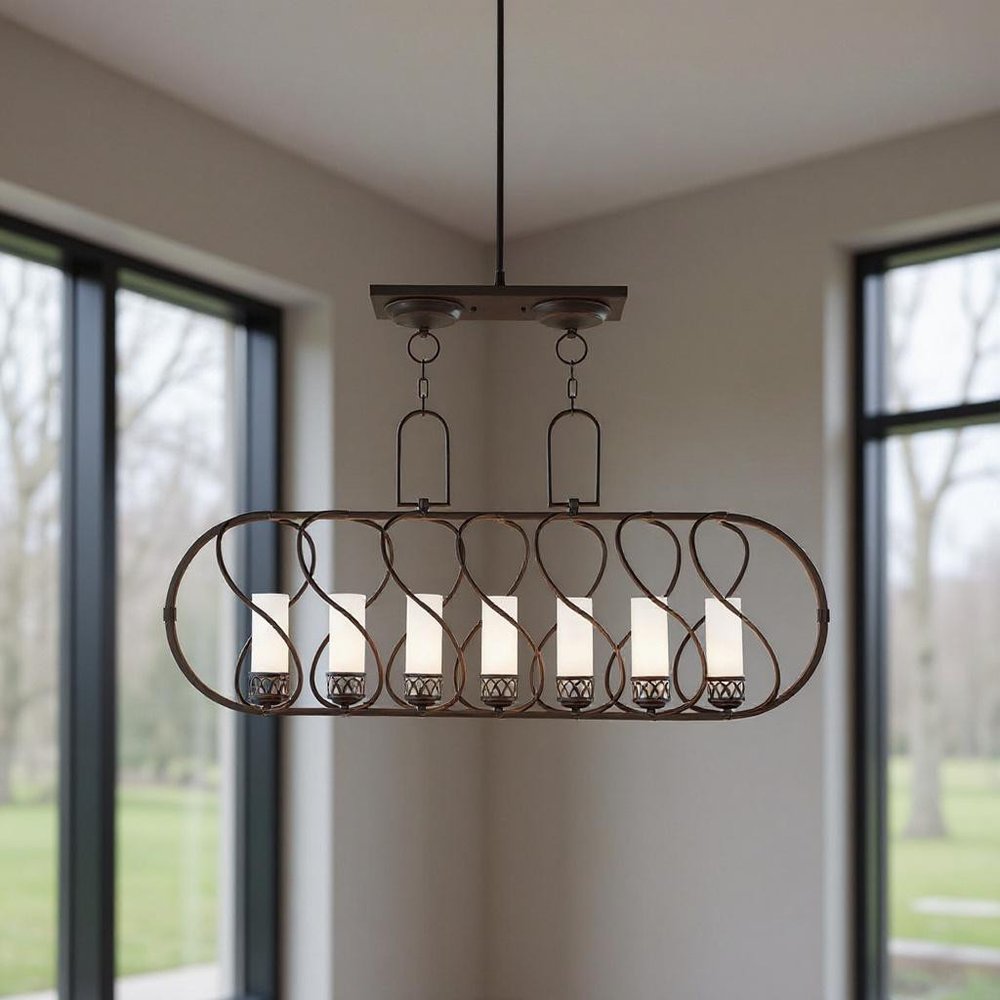Bronze Seven Light Metal Dimmable Chandelier With Shades