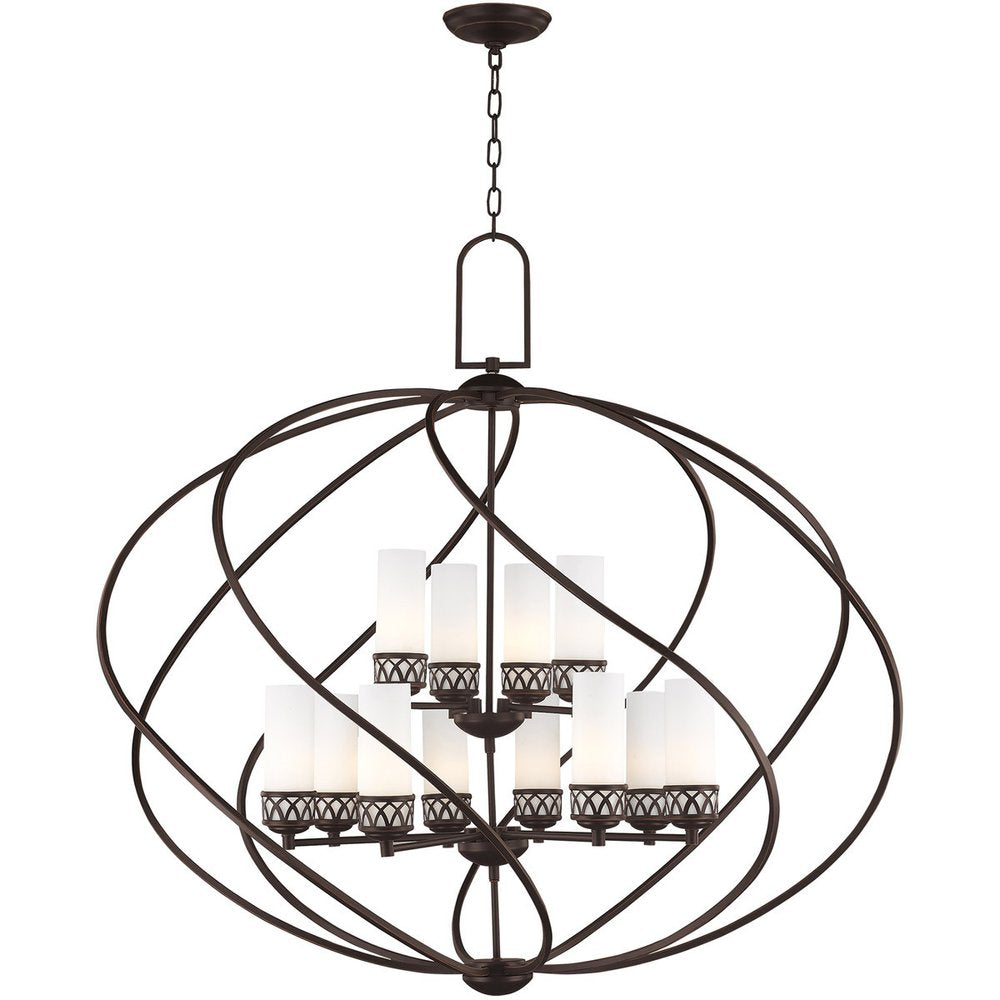 Bronze Twelve Light Metal Dimmable Chandelier With Shades
