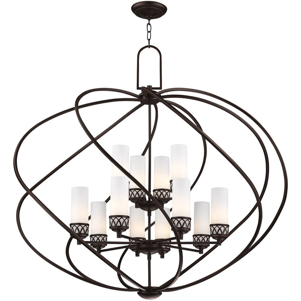 Bronze Twelve Light Metal Dimmable Chandelier With Shades