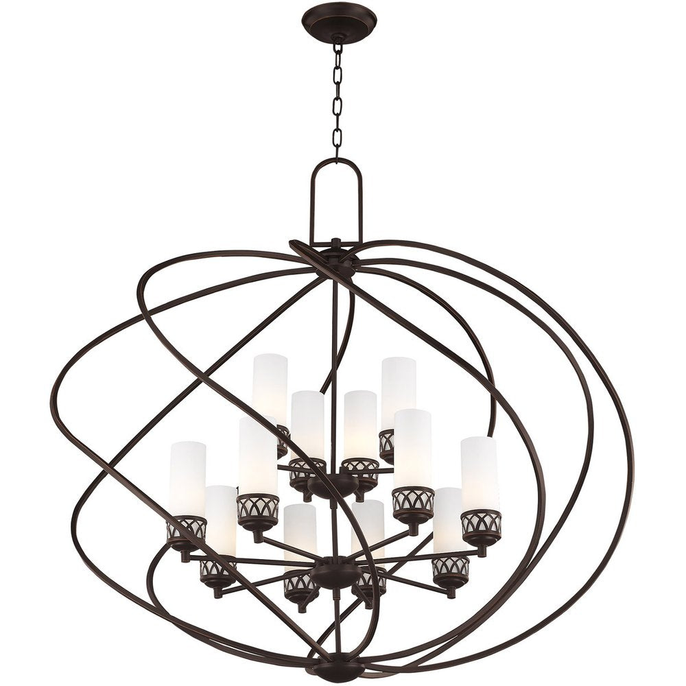 Bronze Twelve Light Metal Dimmable Chandelier With Shades
