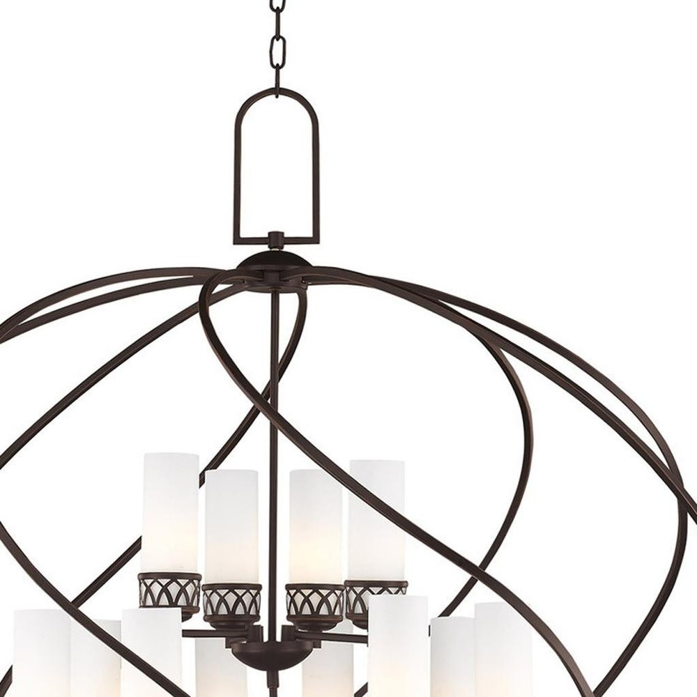 Bronze Twelve Light Metal Dimmable Chandelier With Shades