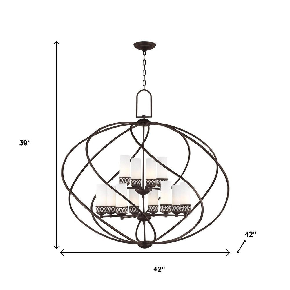 Bronze Twelve Light Metal Dimmable Chandelier With Shades