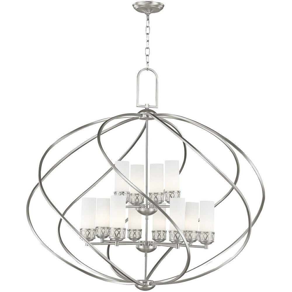 Nickel Twelve Light Metal Dimmable Chandelier With Shades