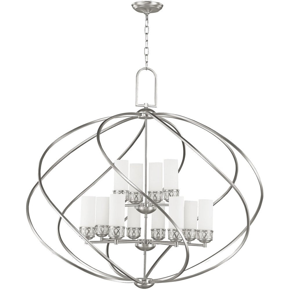 Nickel Twelve Light Metal Dimmable Chandelier With Shades