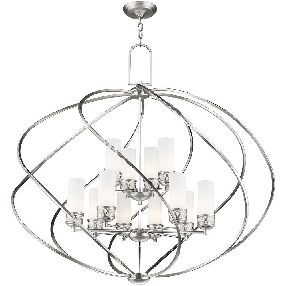 Nickel Twelve Light Metal Dimmable Chandelier With Shades