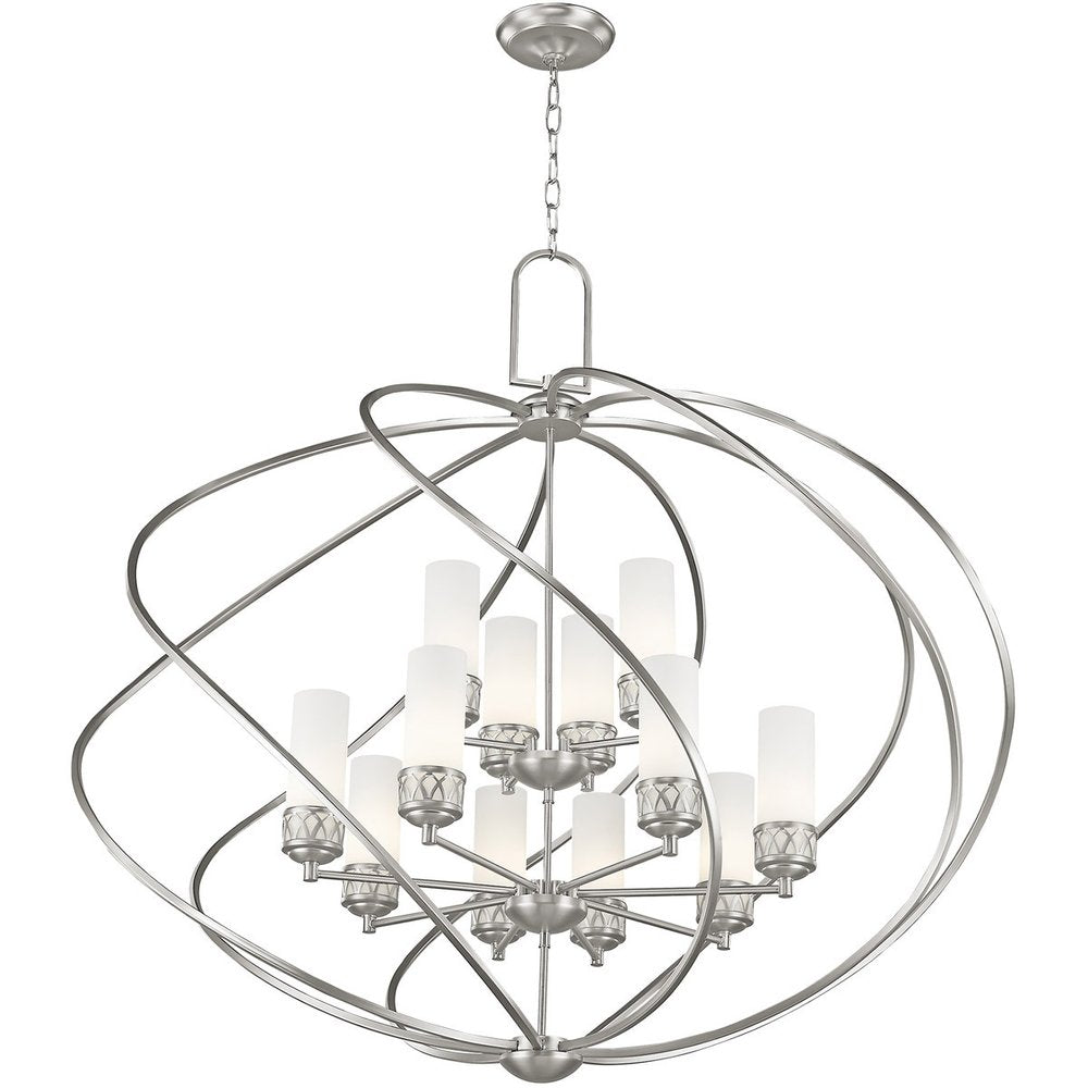 Nickel Twelve Light Metal Dimmable Chandelier With Shades