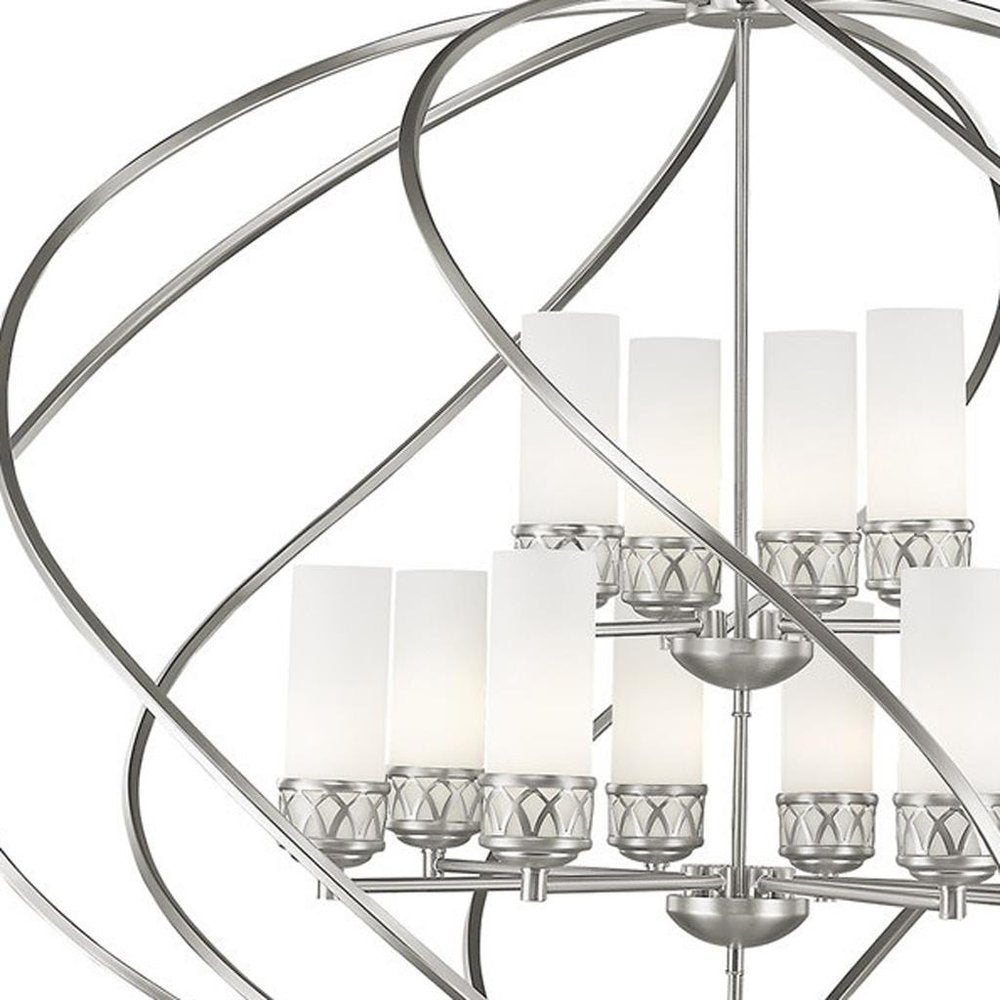 Nickel Twelve Light Metal Dimmable Chandelier With Shades