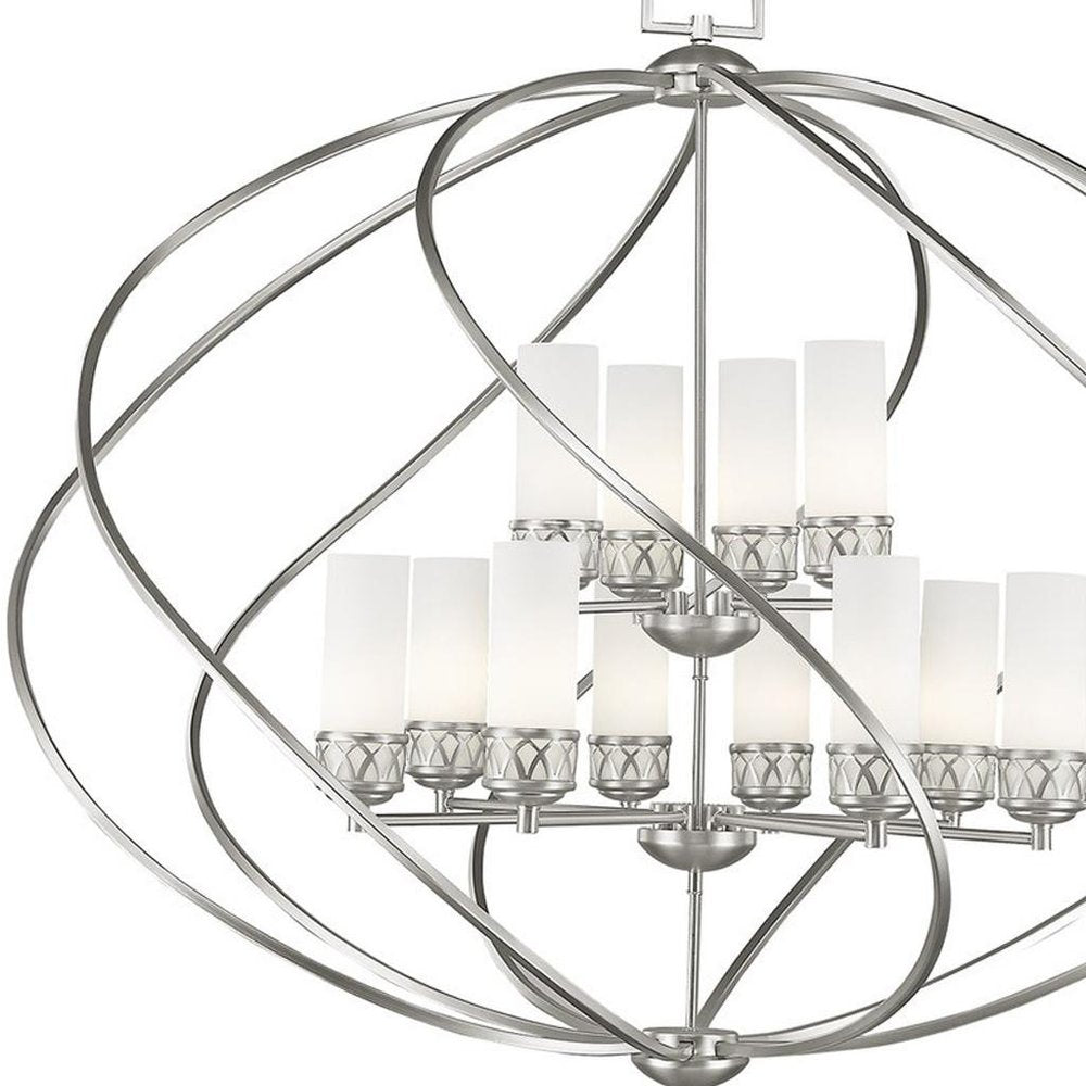 Nickel Twelve Light Metal Dimmable Chandelier With Shades