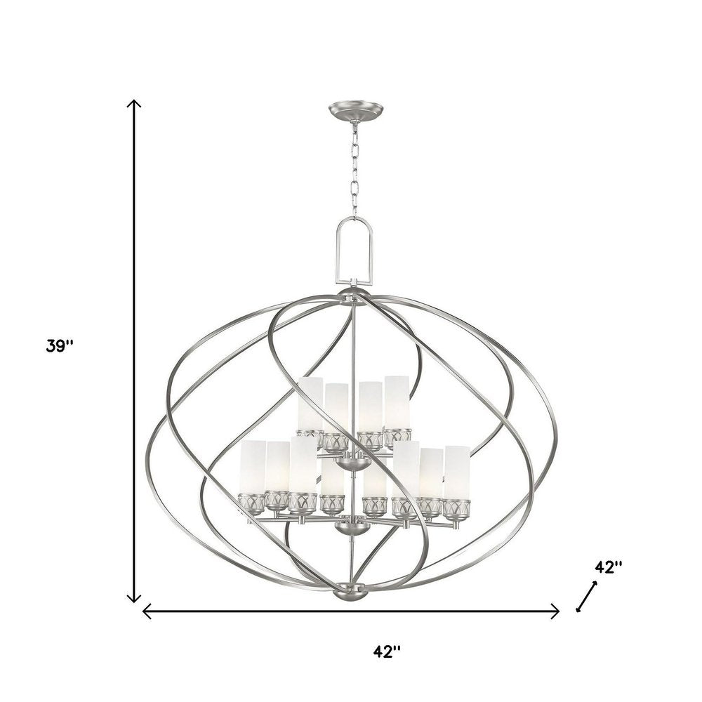 Nickel Twelve Light Metal Dimmable Chandelier With Shades