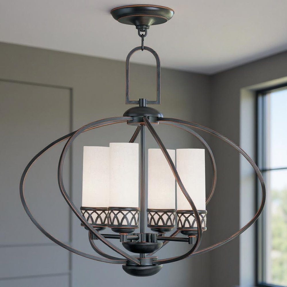 Bronze Four Light Metal Dimmable Chandelier With Shades