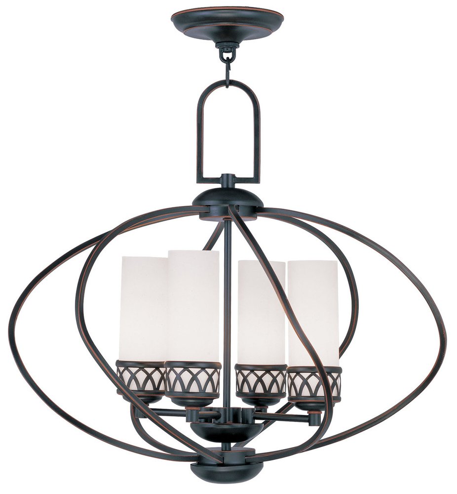 Bronze Four Light Metal Dimmable Chandelier With Shades